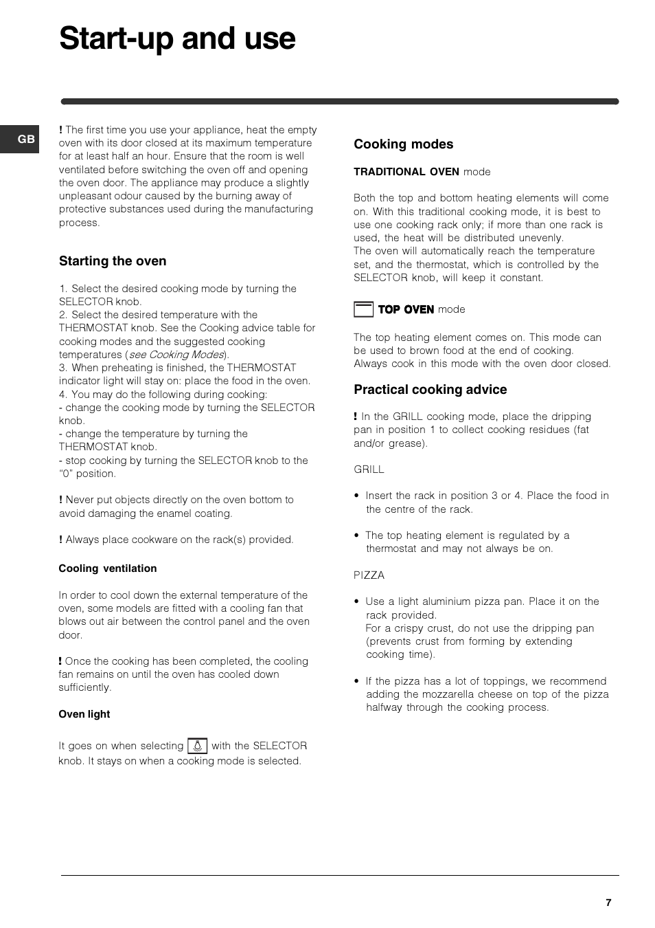 Start-up and use | Indesit HIM 20 K.A IX User Manual | Page 7 / 52