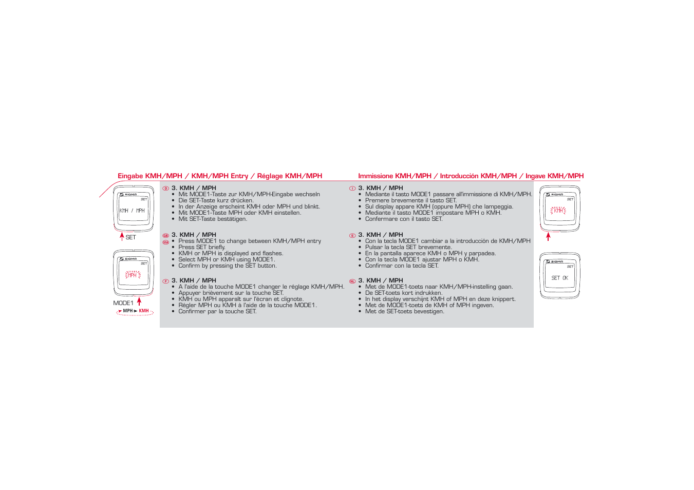 Kmh / mph, Set ok | SIGMA BC 1606L User Manual | Page 14 / 42