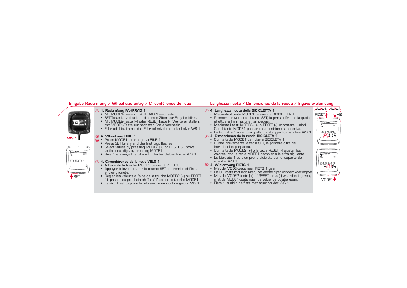 Fahrrad 1, Radumfang 2 .115, Radumfang 2. 1 15 | SIGMA BC 1606L User Manual | Page 15 / 42