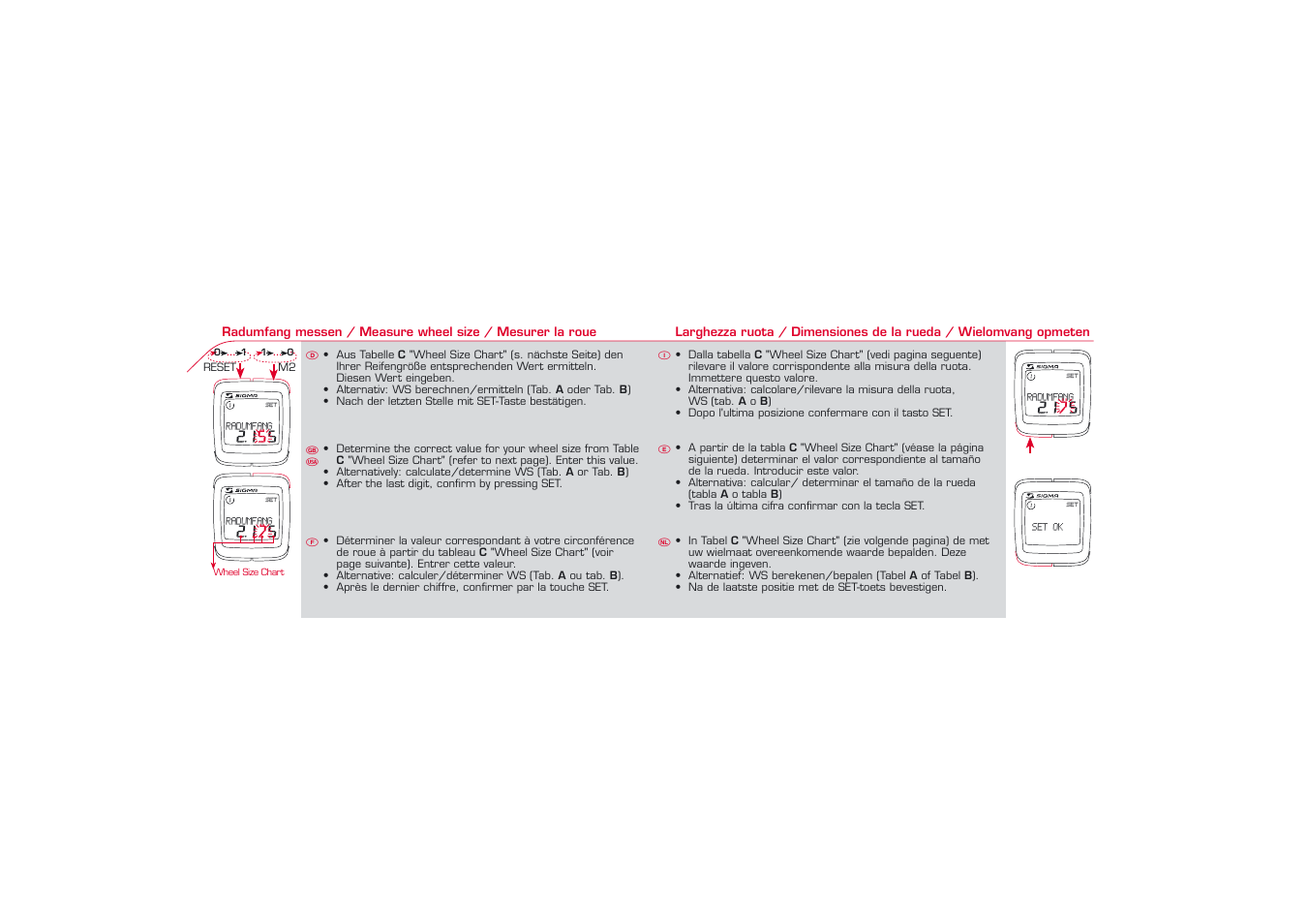 Radumfang 2.1 5 5, Radumfang 2.1 7 5, Set ok | SIGMA BC 1606L User Manual | Page 16 / 42