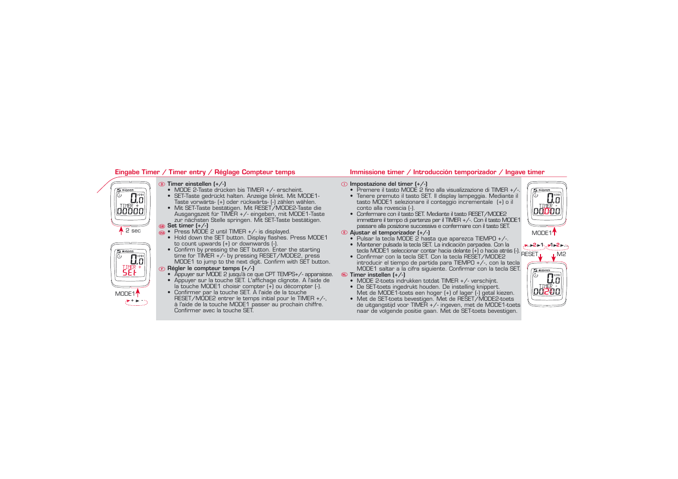 Timer + set, 0,0kmh | SIGMA BC 1606L User Manual | Page 24 / 42