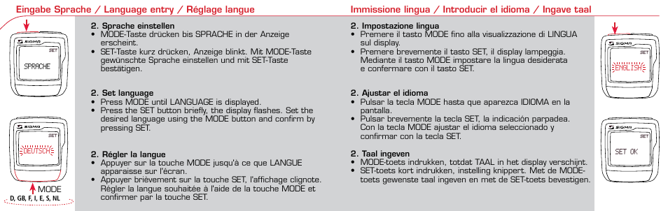 Set deutsch set english set set ok 0,0 set sprache | SIGMA BC 1106 User Manual | Page 11 / 30