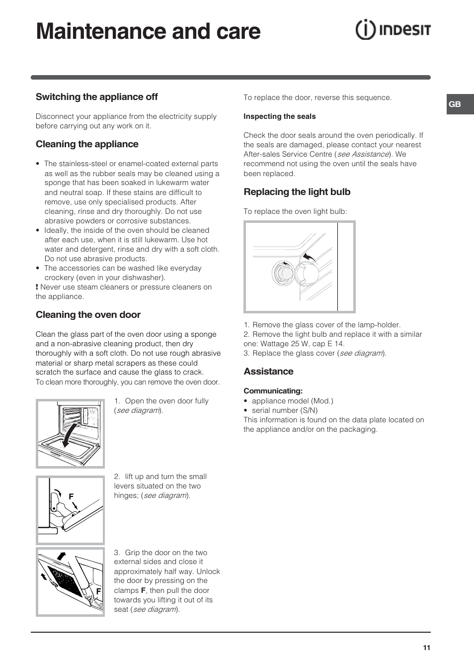 Maintenance and care | Indesit HI 20.A IX User Manual | Page 11 / 68