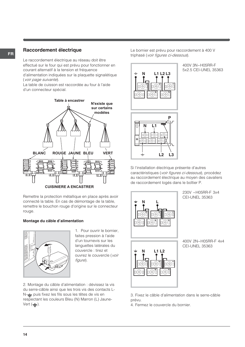 Raccordement électrique | Indesit HI 20.A IX User Manual | Page 14 / 68