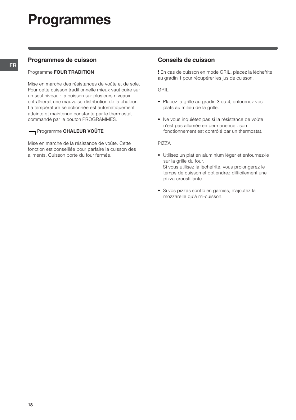 Programmes | Indesit HI 20.A IX User Manual | Page 18 / 68