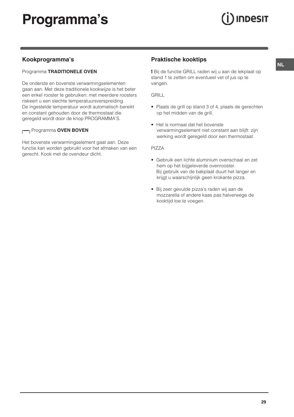Programmas | Indesit HI 20.A IX User Manual | Page 29 / 68