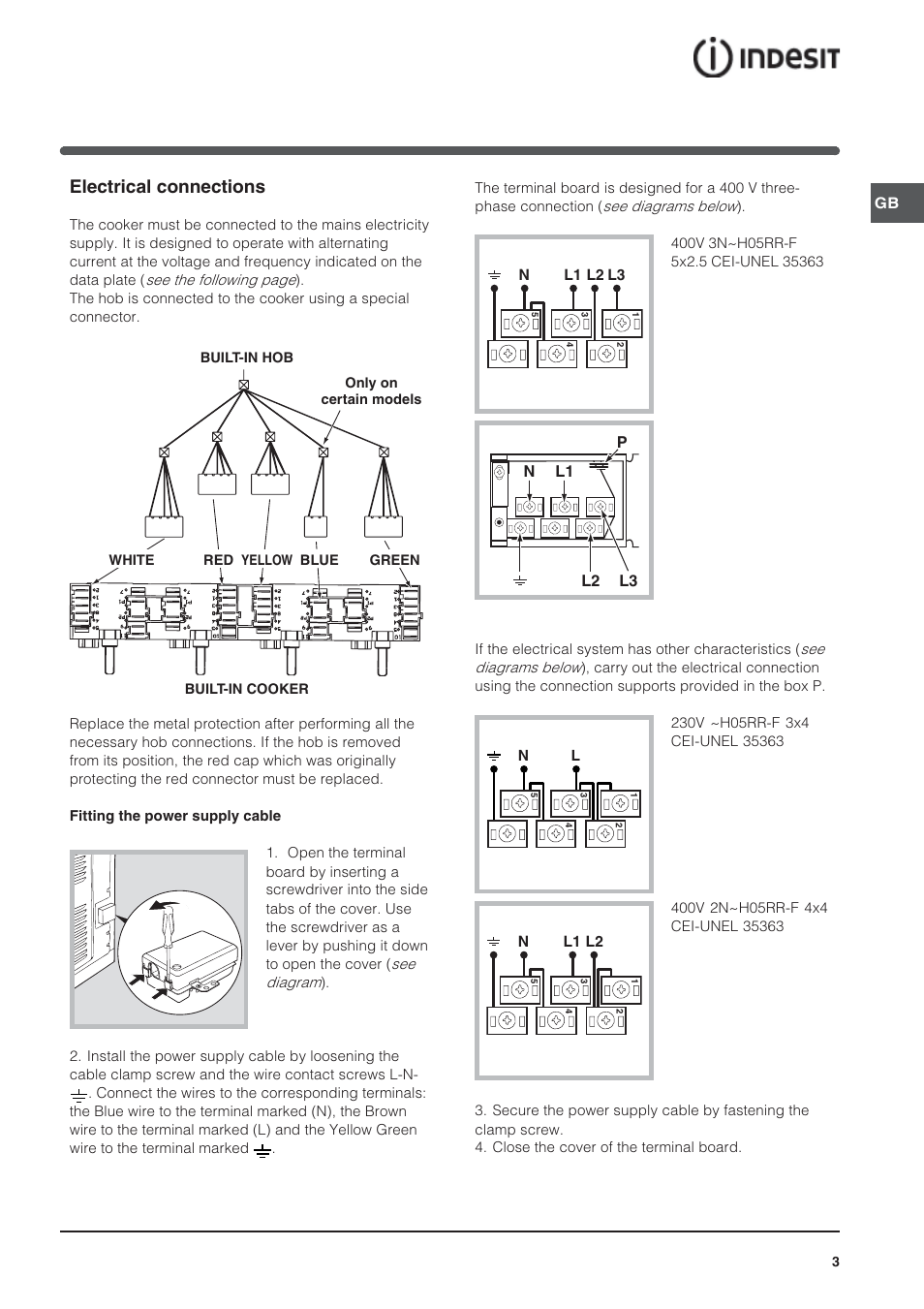 Electrical connections | Indesit HI 20.A IX User Manual | Page 3 / 68