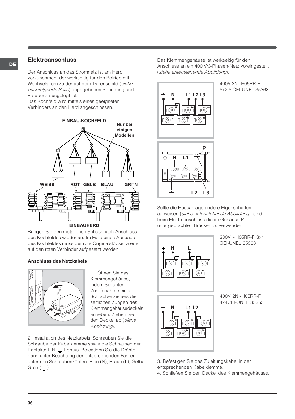 Elektroanschluss | Indesit HI 20.A IX User Manual | Page 36 / 68