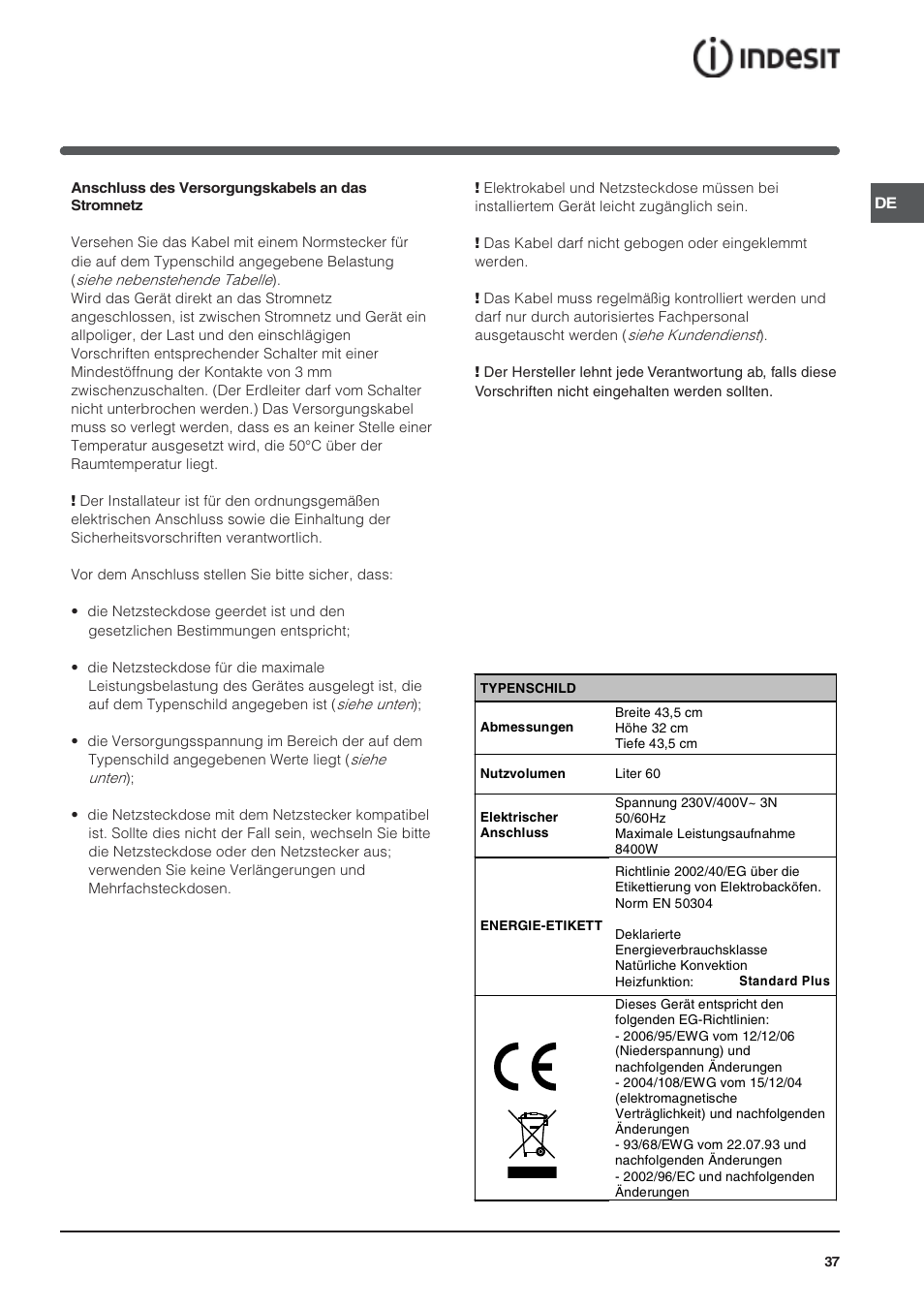 Indesit HI 20.A IX User Manual | Page 37 / 68