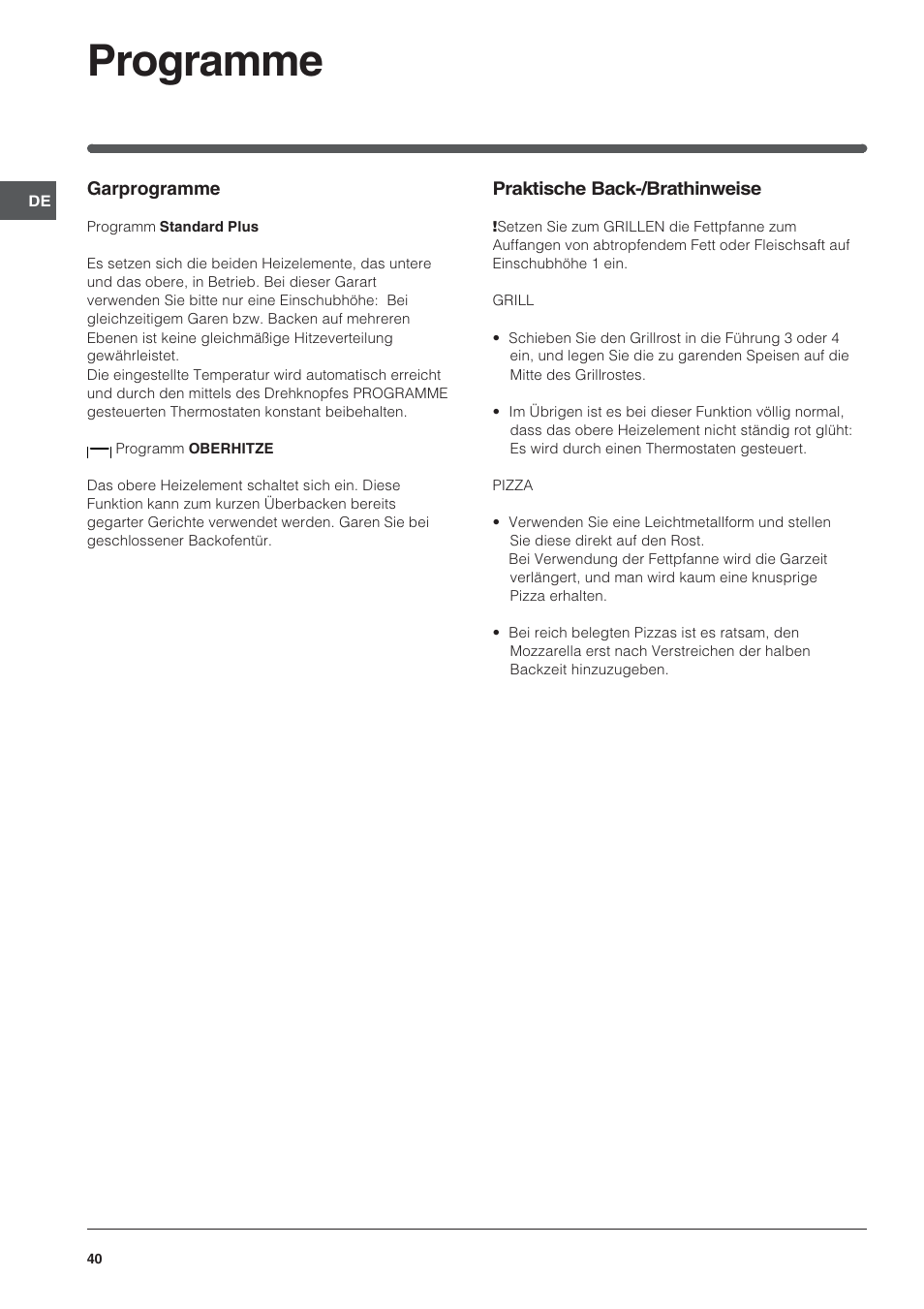 Programme | Indesit HI 20.A IX User Manual | Page 40 / 68