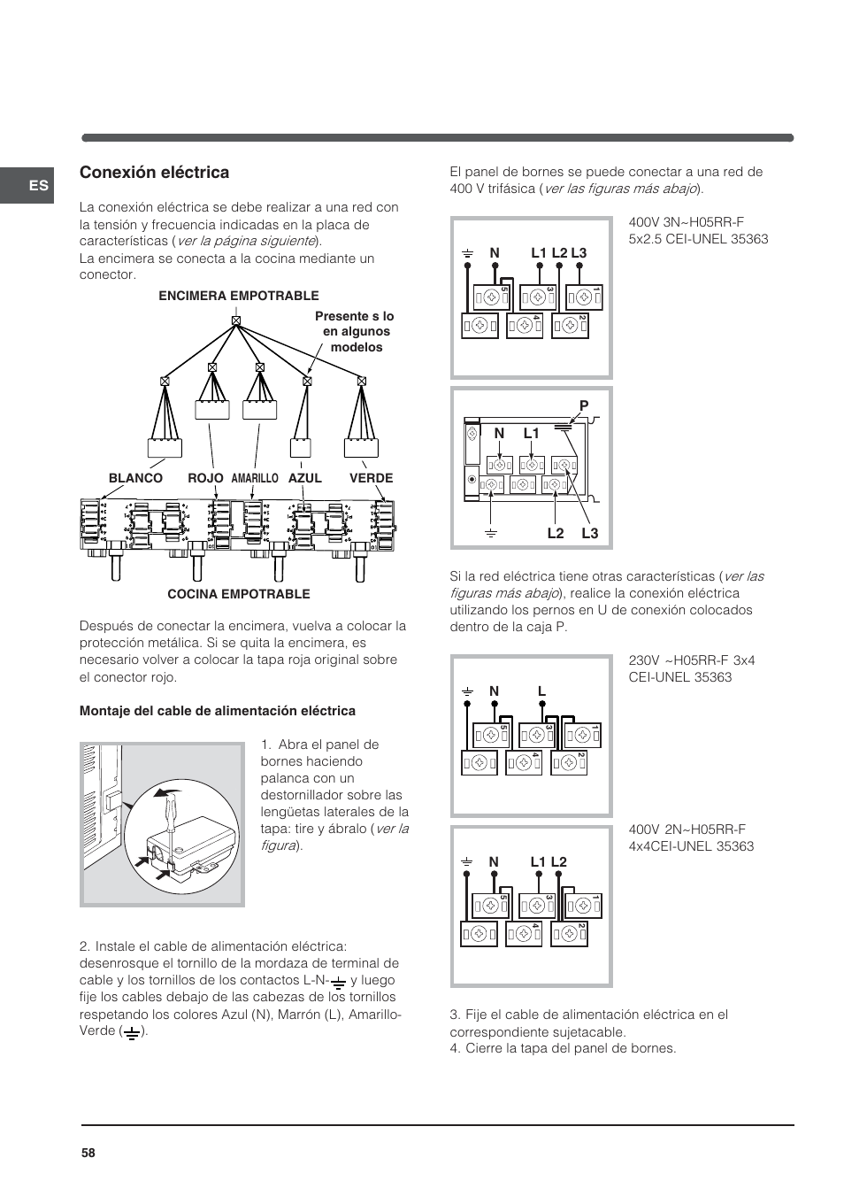 Conexión eléctrica | Indesit HI 20.A IX User Manual | Page 58 / 68