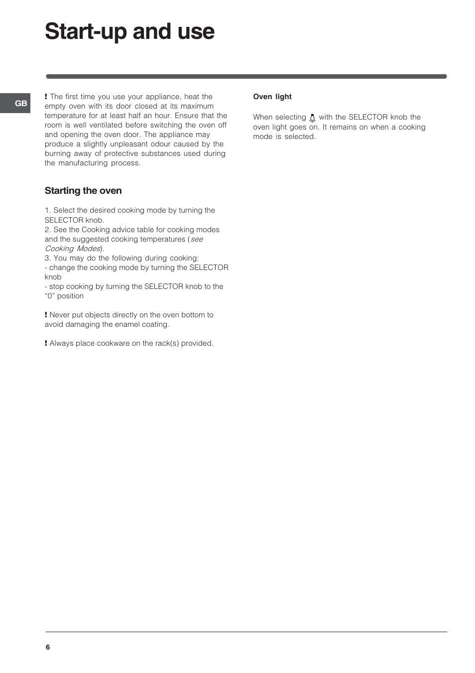 Start-up and use | Indesit HI 20.A IX User Manual | Page 6 / 68