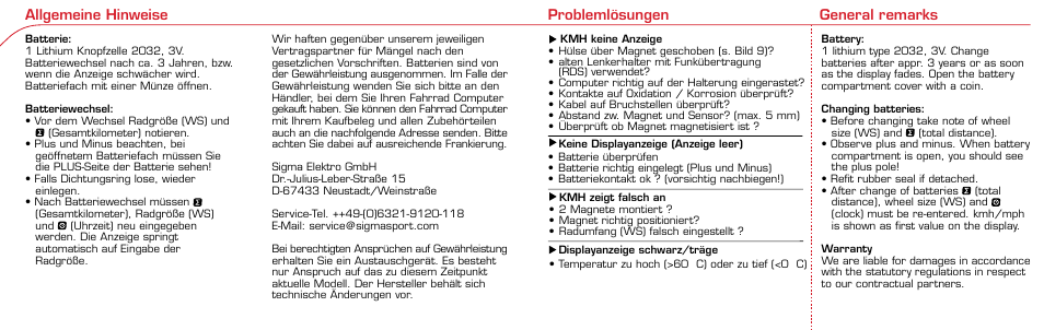 SIGMA BC 506 User Manual | Page 18 / 24