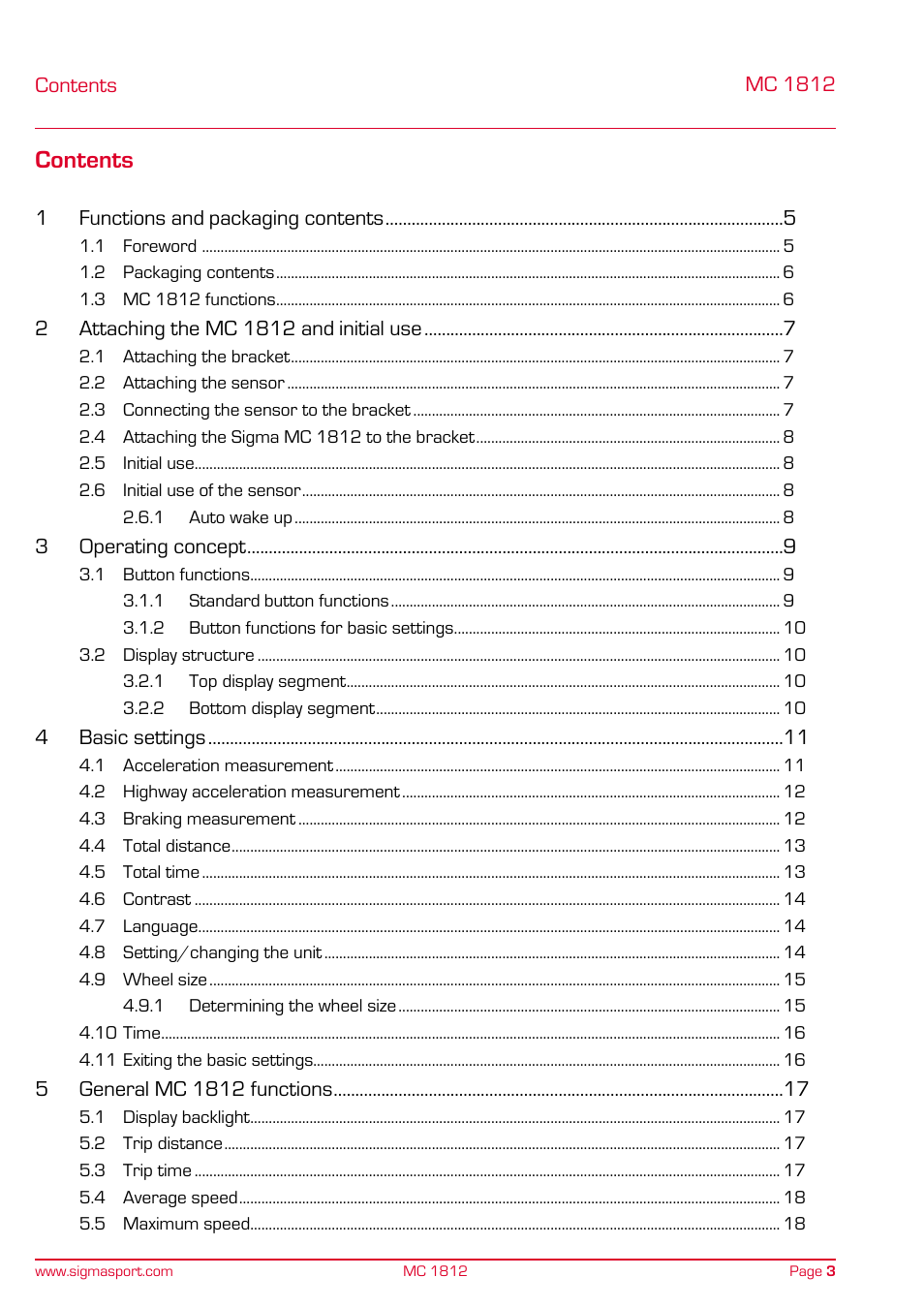SIGMA MC 1812 MOTO User Manual | Page 3 / 26