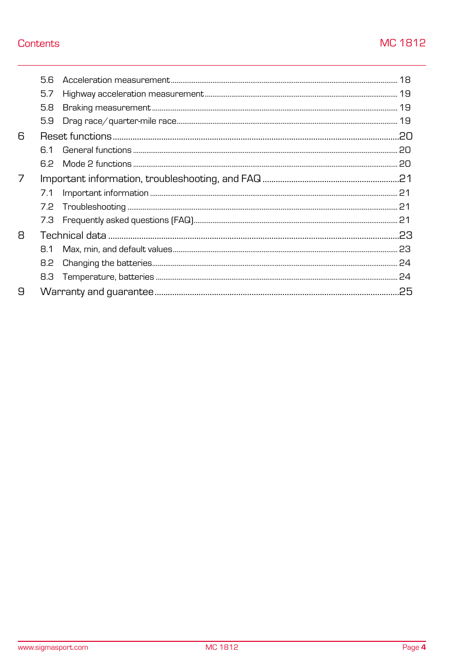 SIGMA MC 1812 MOTO User Manual | Page 4 / 26