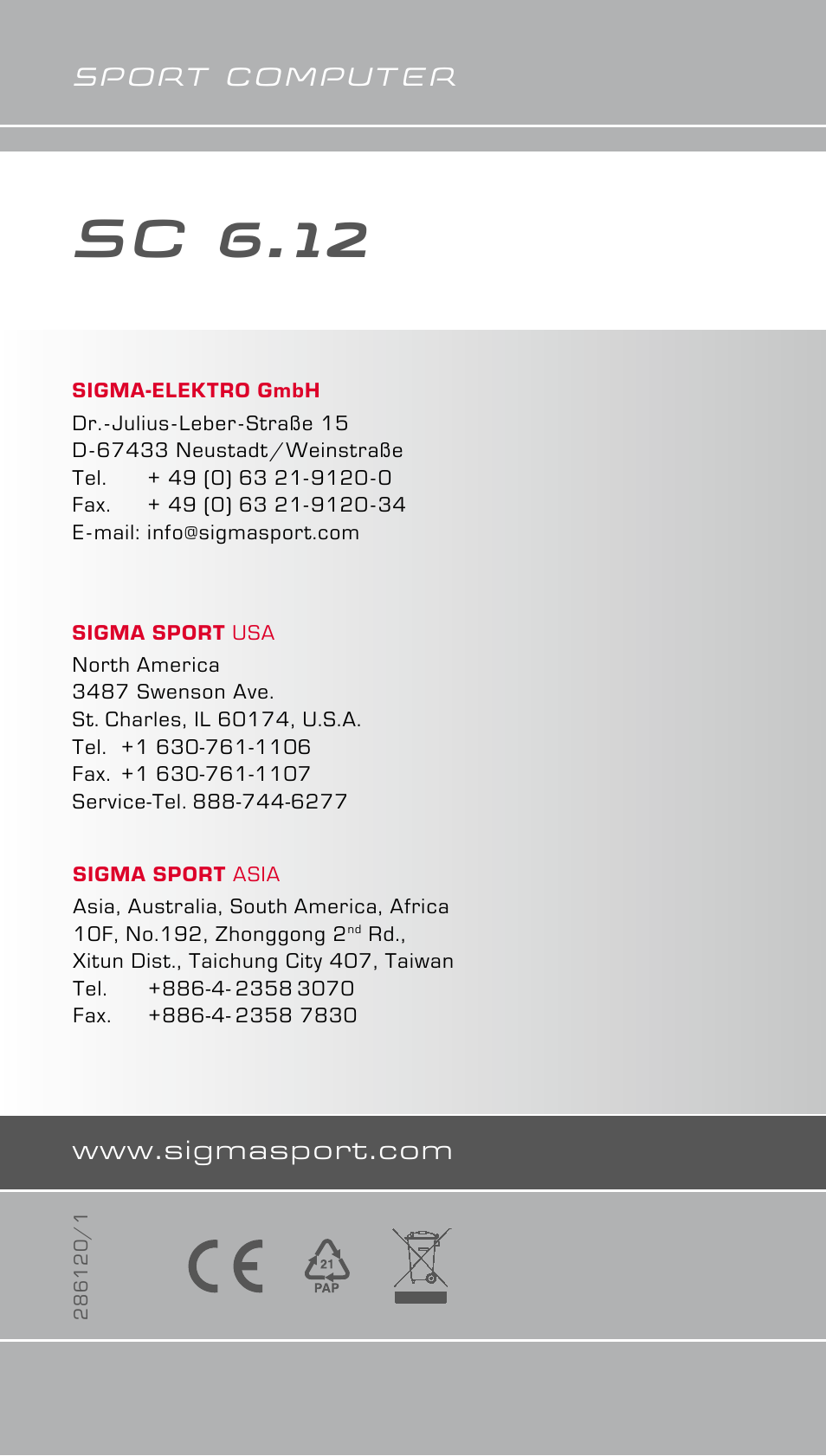 Sc 6.12, Sport computer | SIGMA SC 6.12 User Manual | Page 51 / 51