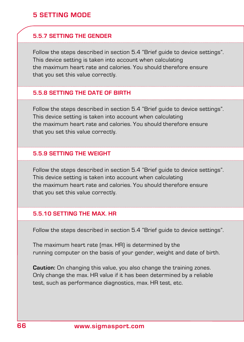 7 setting the gender, 8 setting the date of birth, 9 setting the weight | 10 setting the max. hr | SIGMA RC 14.11 User Manual | Page 18 / 50