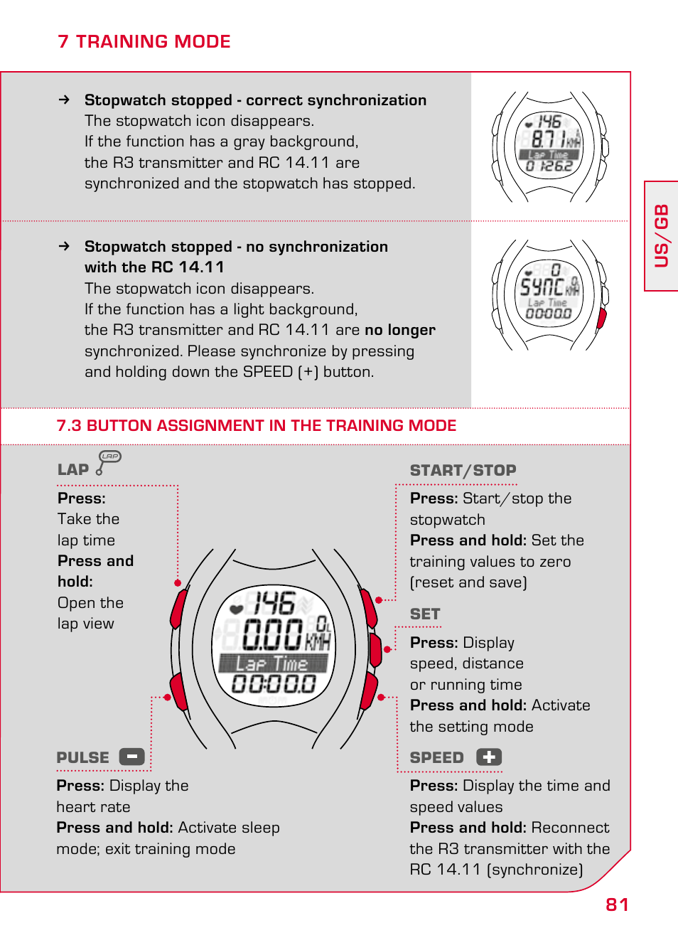 3 button assignment in the training mode | SIGMA RC 14.11 User Manual | Page 33 / 50