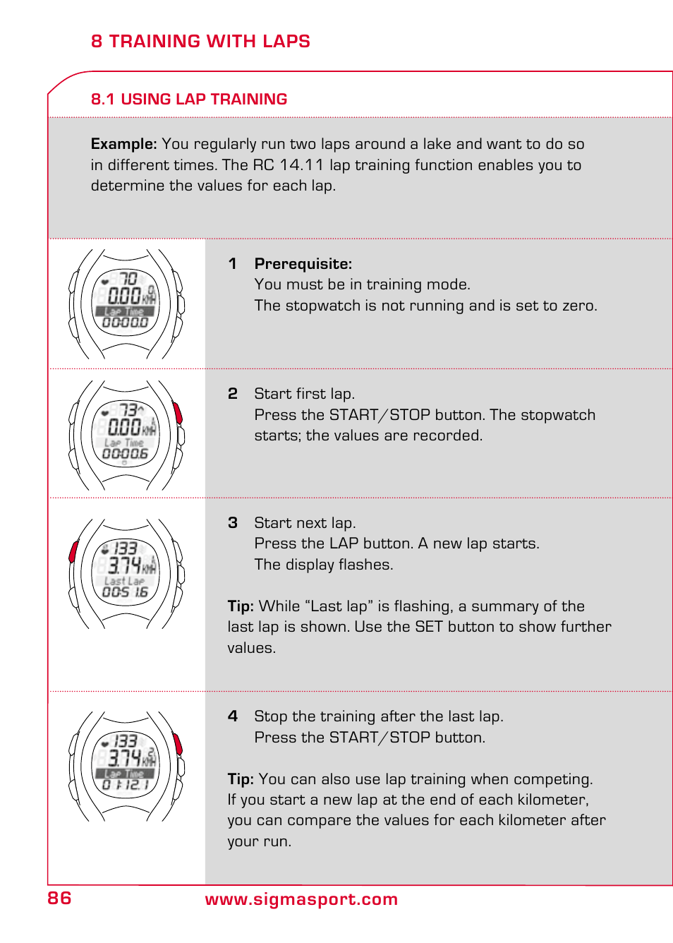 8 training with laps, 1 using lap training | SIGMA RC 14.11 User Manual | Page 38 / 50