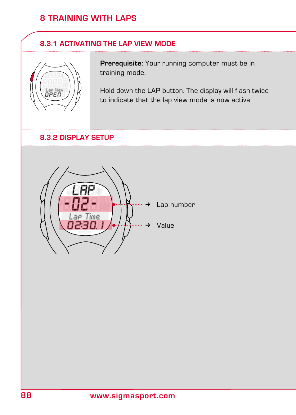 1 activating the lap view mode, 2 display setup | SIGMA RC 14.11 User Manual | Page 40 / 50