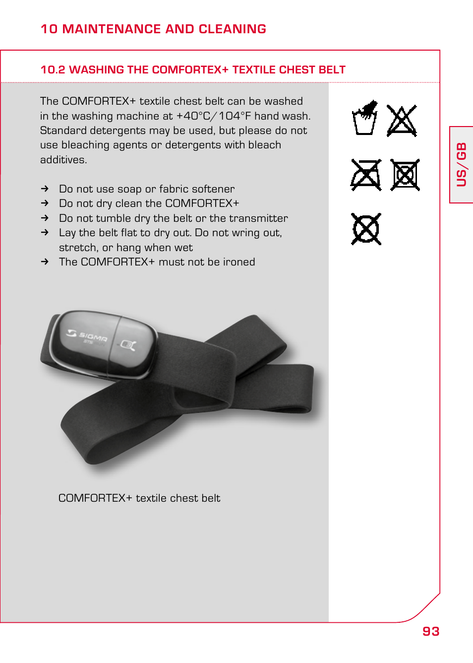 2 washing the comfortex+ textile chest belt | SIGMA RC 14.11 User Manual | Page 45 / 50