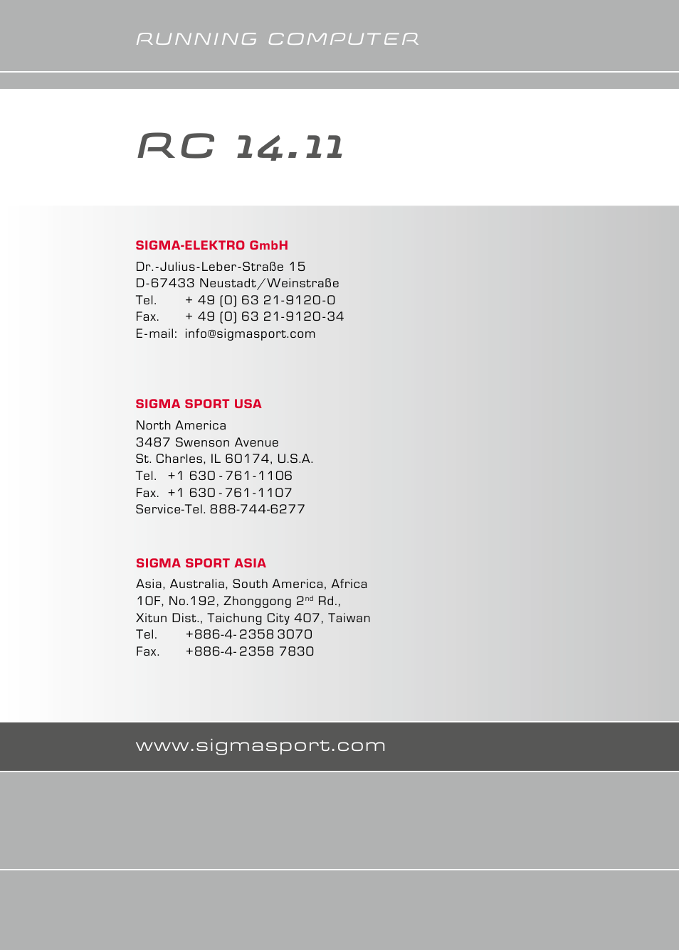 Rc 14.11, Running computer | SIGMA RC 14.11 User Manual | Page 50 / 50