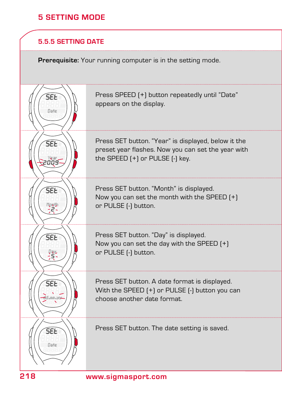 5 setting date | SIGMA RC 1209 User Manual | Page 14 / 36
