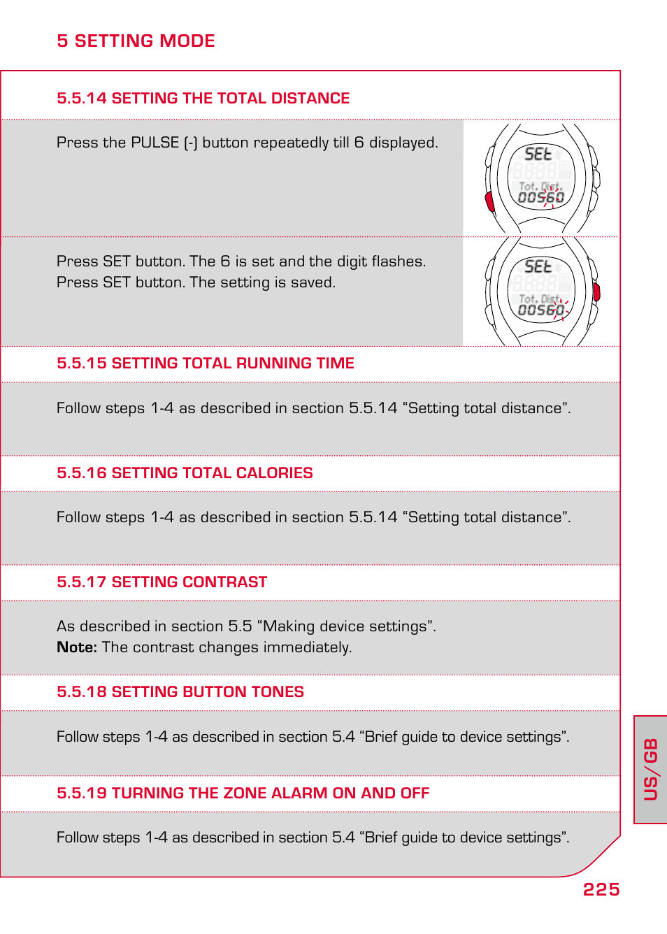15 setting total running time, 16 setting total calories, 17 setting contrast | 18 setting button tones, 19 turning the zone alarm on and off | SIGMA RC 1209 User Manual | Page 21 / 36