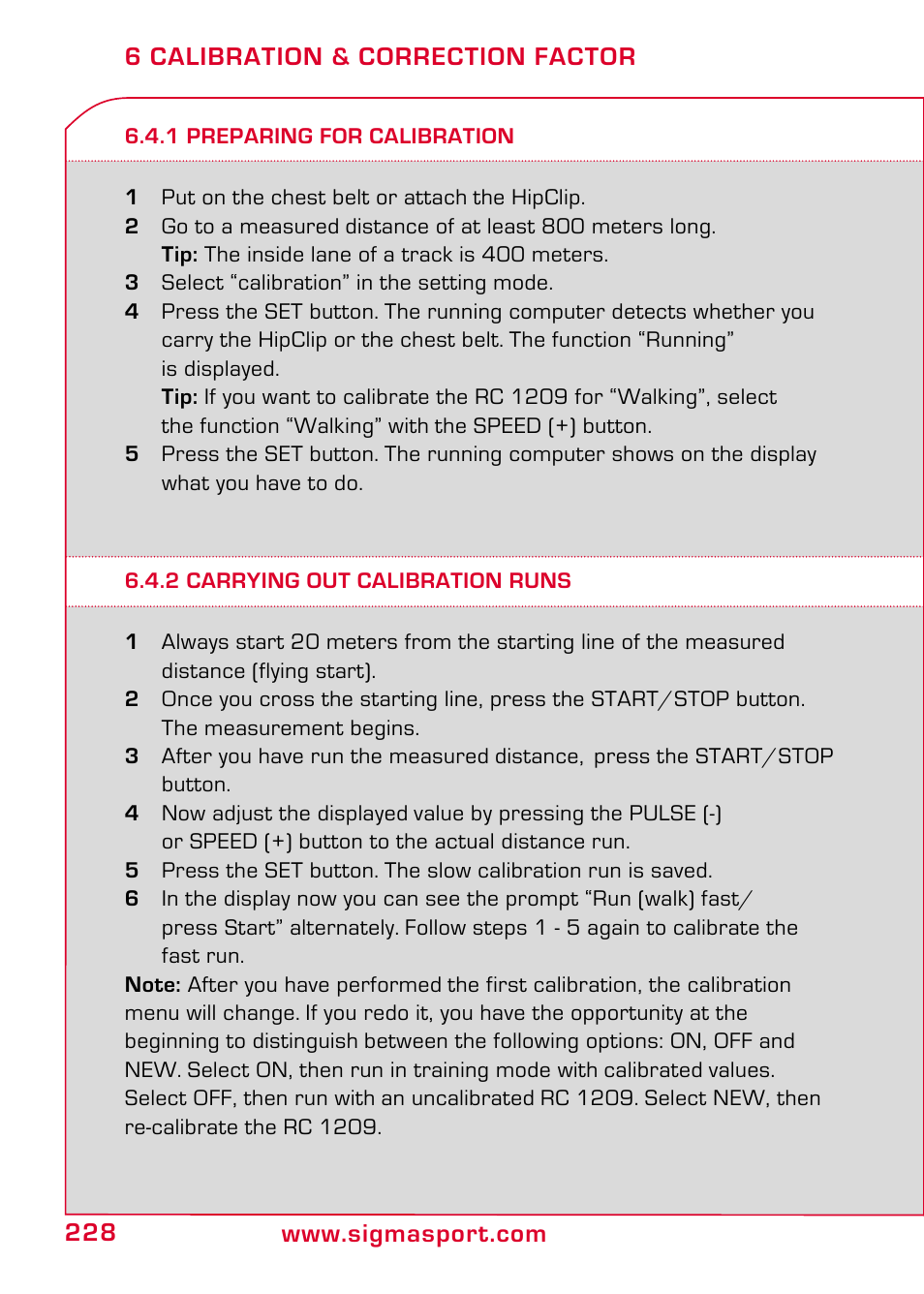 1 preparing for calibration, 2 carrying out calibration runs | SIGMA RC 1209 User Manual | Page 24 / 36