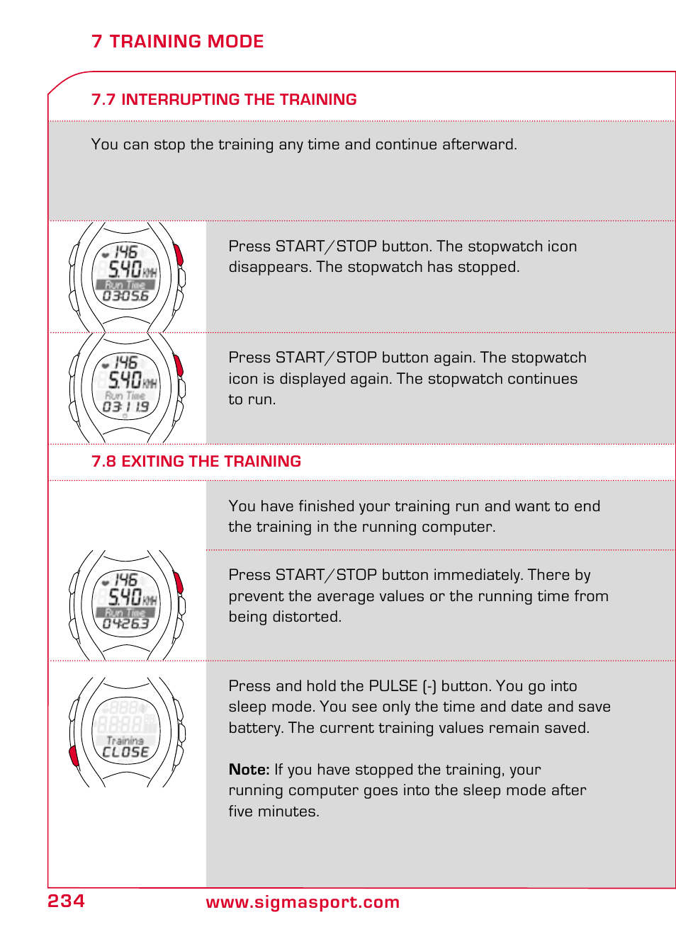 7 interrupting the training, 8 exiting the training | SIGMA RC 1209 User Manual | Page 30 / 36