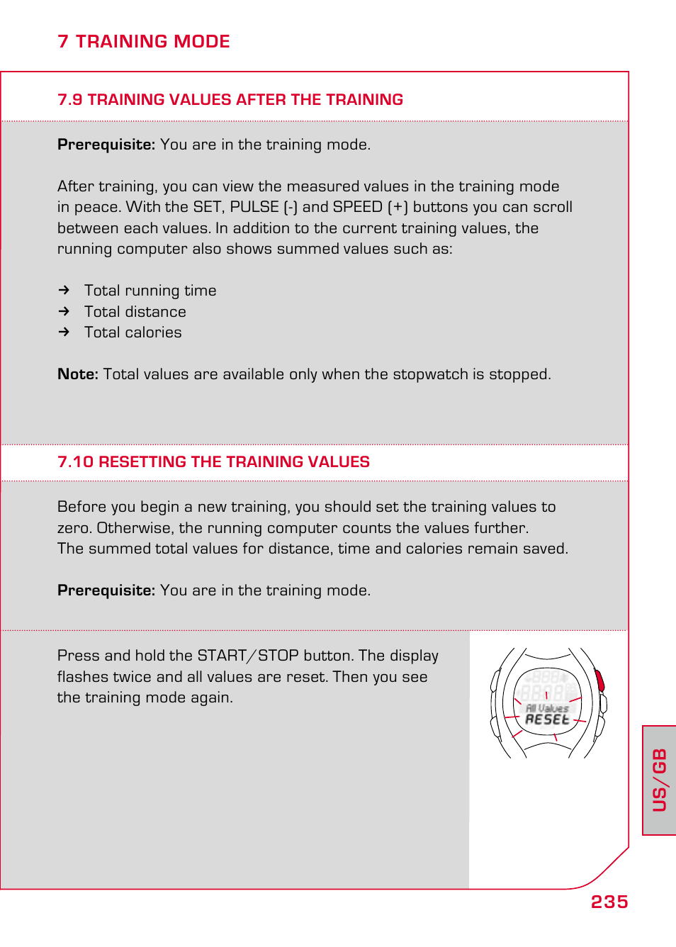 9 training values after the training, 10 resetting the training values | SIGMA RC 1209 User Manual | Page 31 / 36