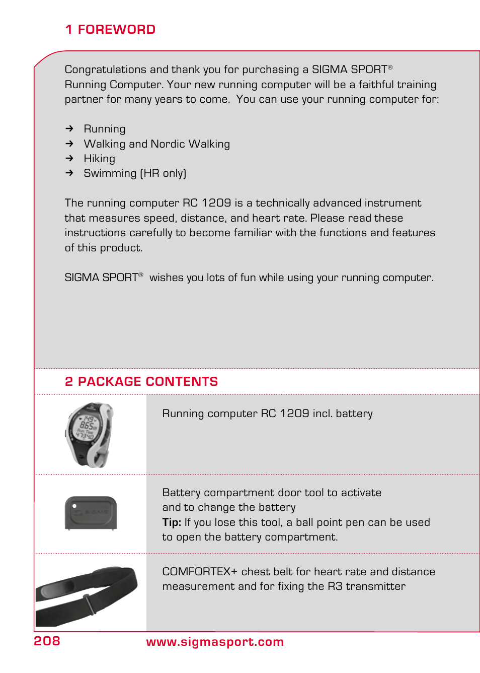 1 foreword, 2 package contents | SIGMA RC 1209 User Manual | Page 4 / 36