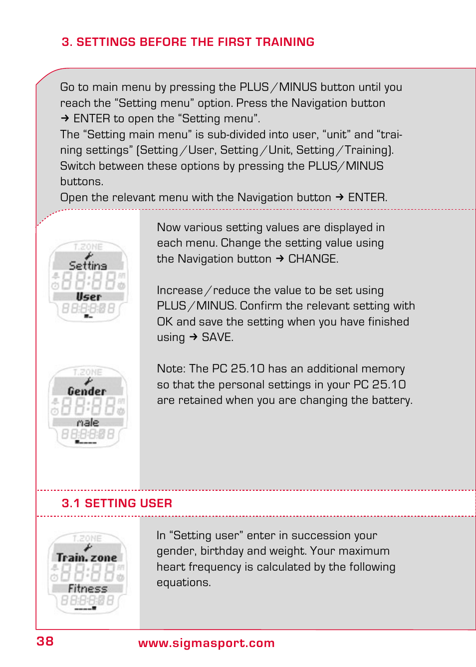 1 setting user | SIGMA PC 25.10 User Manual | Page 12 / 29