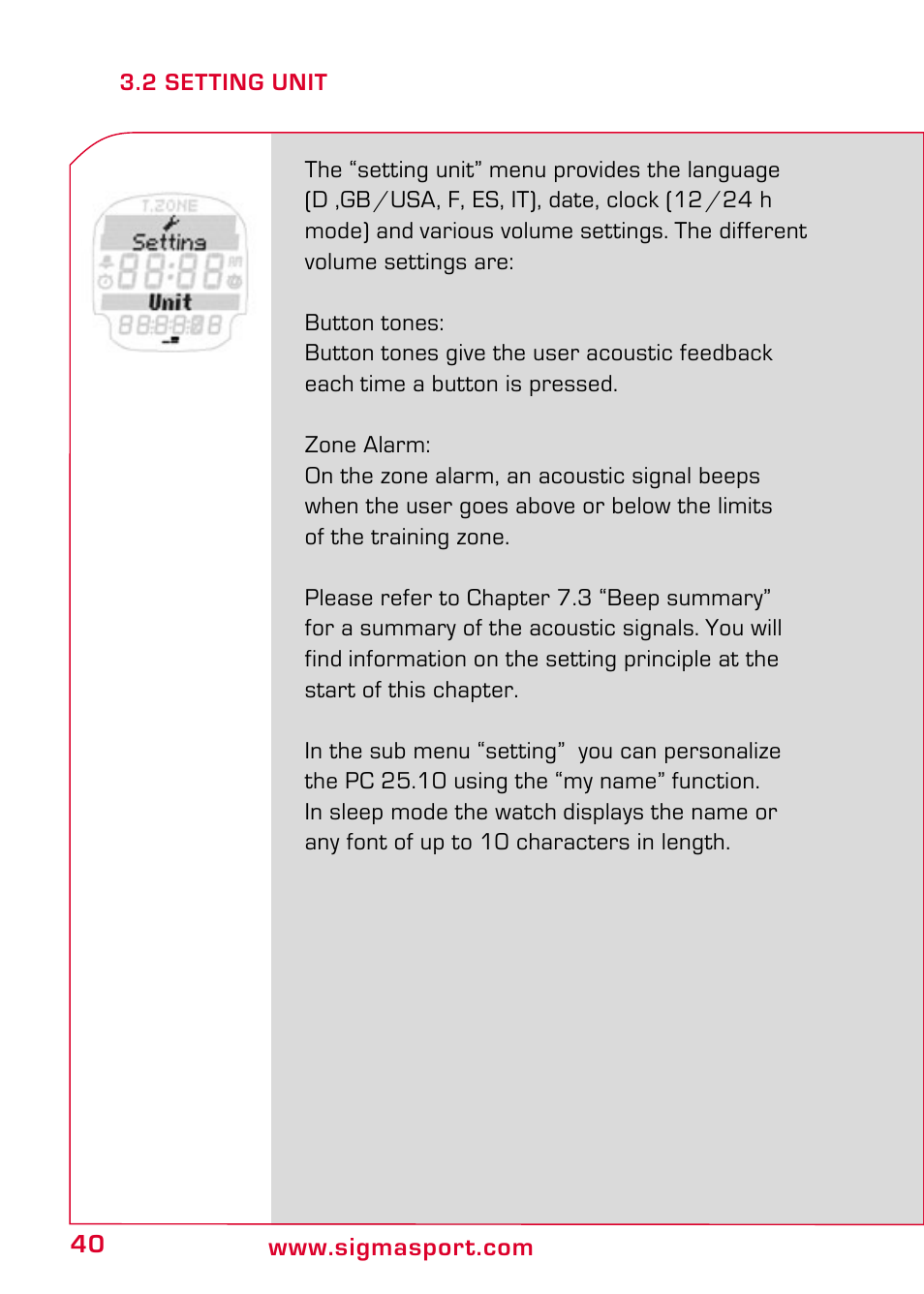 2 setting unit | SIGMA PC 25.10 User Manual | Page 14 / 29