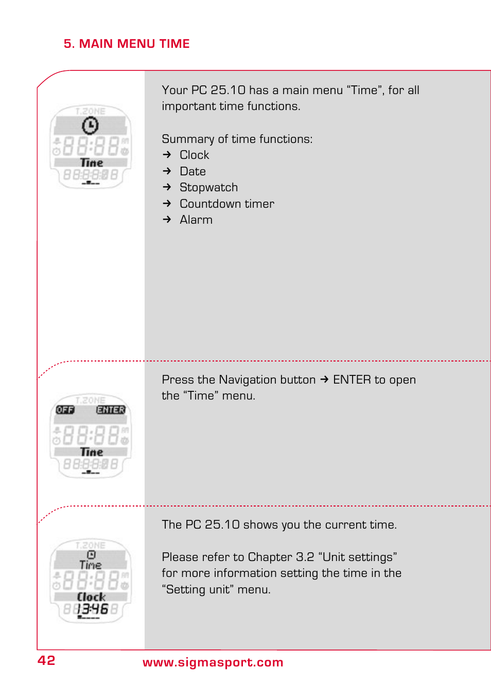 Main menu time | SIGMA PC 25.10 User Manual | Page 16 / 29