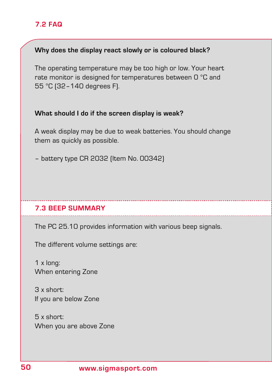 3 beep summary | SIGMA PC 25.10 User Manual | Page 24 / 29