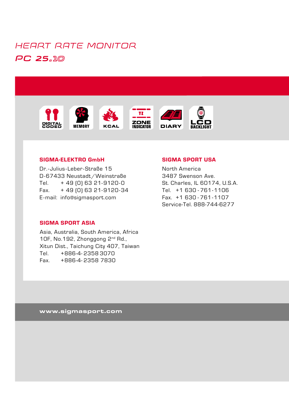 Heart rate monitor pc 25 | SIGMA PC 25.10 User Manual | Page 29 / 29