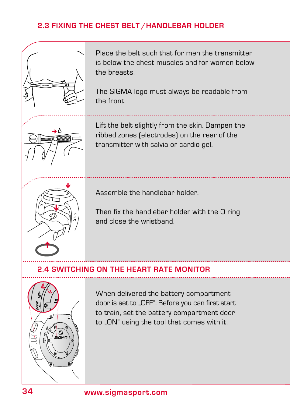 4 switching on the heart rate monitor | SIGMA PC 25.10 User Manual | Page 8 / 29