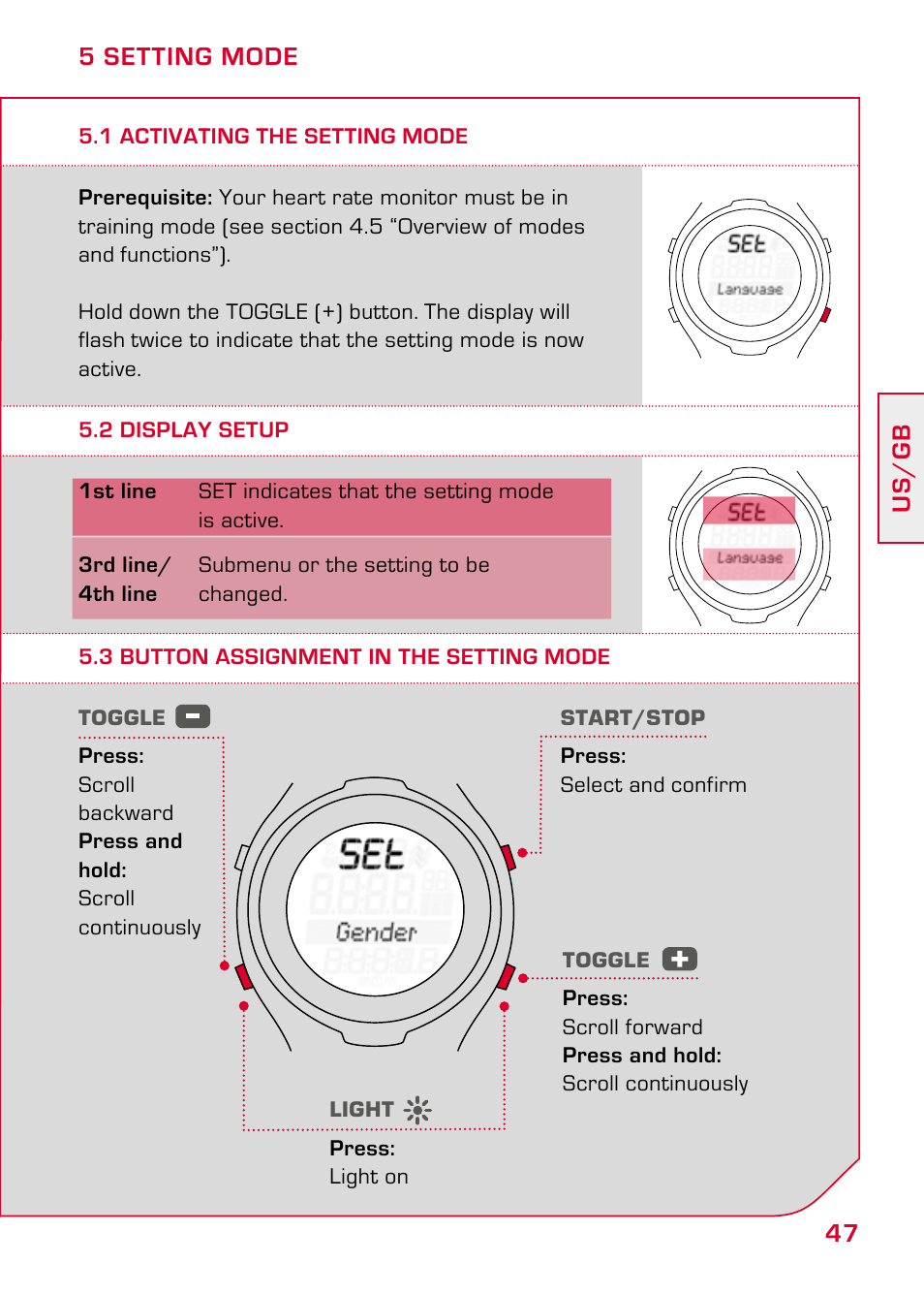 5 setting mode, 1 activating the setting mode, 2 display setup | 3 button assignment in the setting mode | SIGMA PC 15.11 User Manual | Page 13 / 36