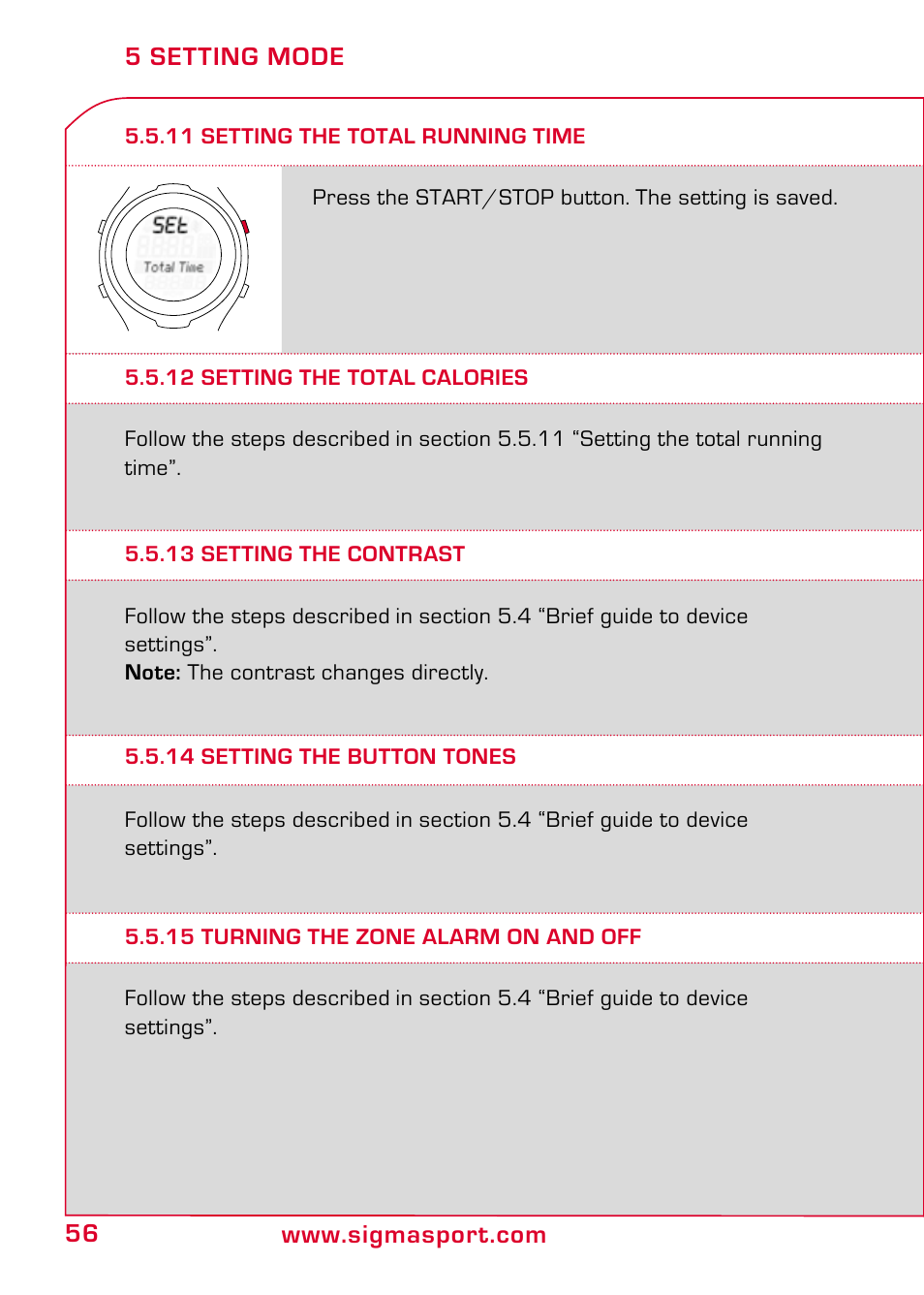 12 setting the total calories, 13 setting the contrast, 14 setting the button tones | 15 turning the zone alarm on and off | SIGMA PC 15.11 User Manual | Page 22 / 36