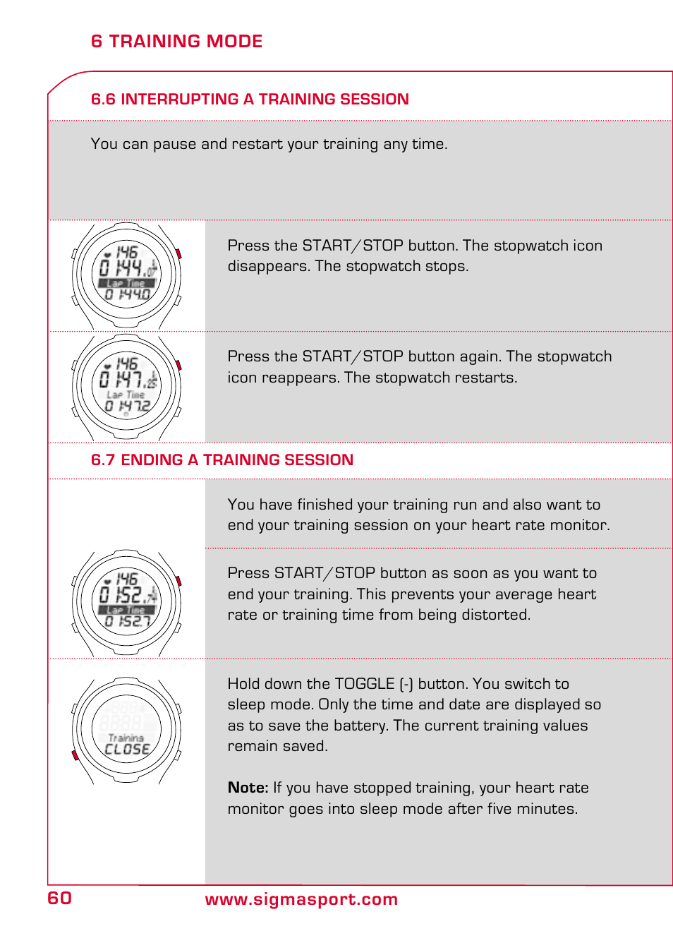 6 interrupting a training session, 7 ending a training session | SIGMA PC 15.11 User Manual | Page 26 / 36