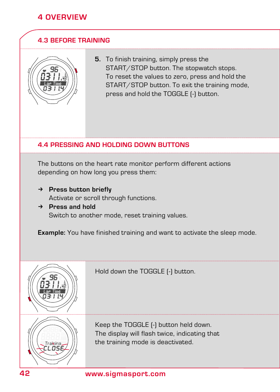 4 pressing and holding down buttons | SIGMA PC 15.11 User Manual | Page 8 / 36