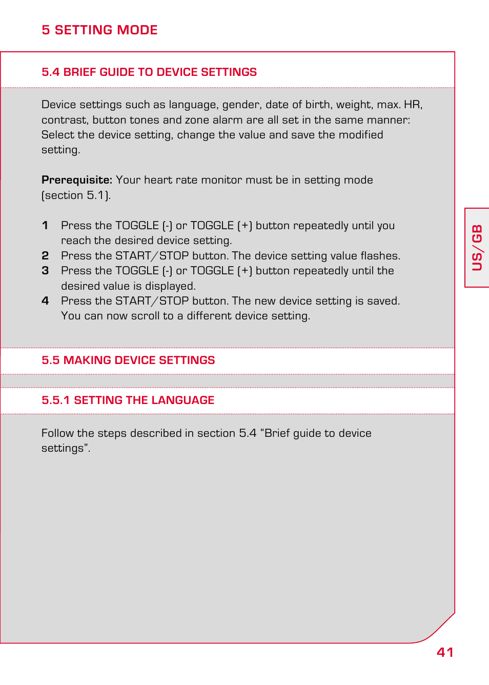 4 brief guide to device settings, 5 making device settings, 1 setting the language | SIGMA PC 10.11 User Manual | Page 13 / 30