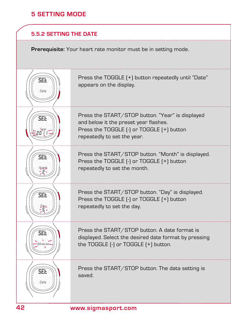 2 setting the date | SIGMA PC 10.11 User Manual | Page 14 / 30