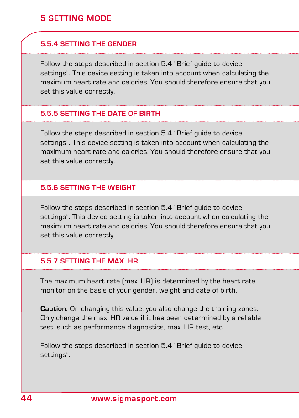 4 setting the gender, 5 setting the date of birth, 6 setting the weight | 7 setting the max. hr | SIGMA PC 10.11 User Manual | Page 16 / 30