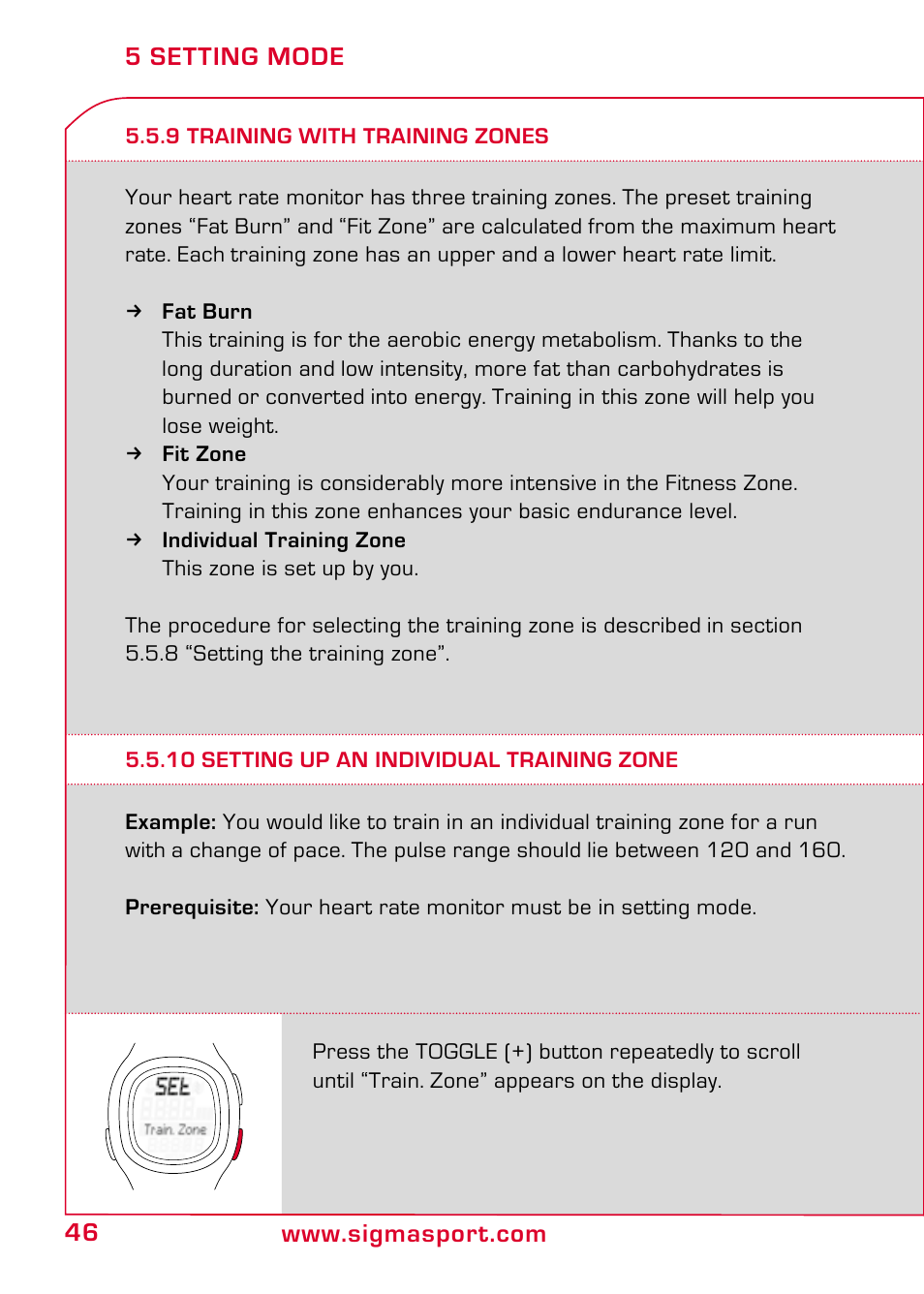 9 training with training zones, 10 setting up an individual training zone | SIGMA PC 10.11 User Manual | Page 18 / 30