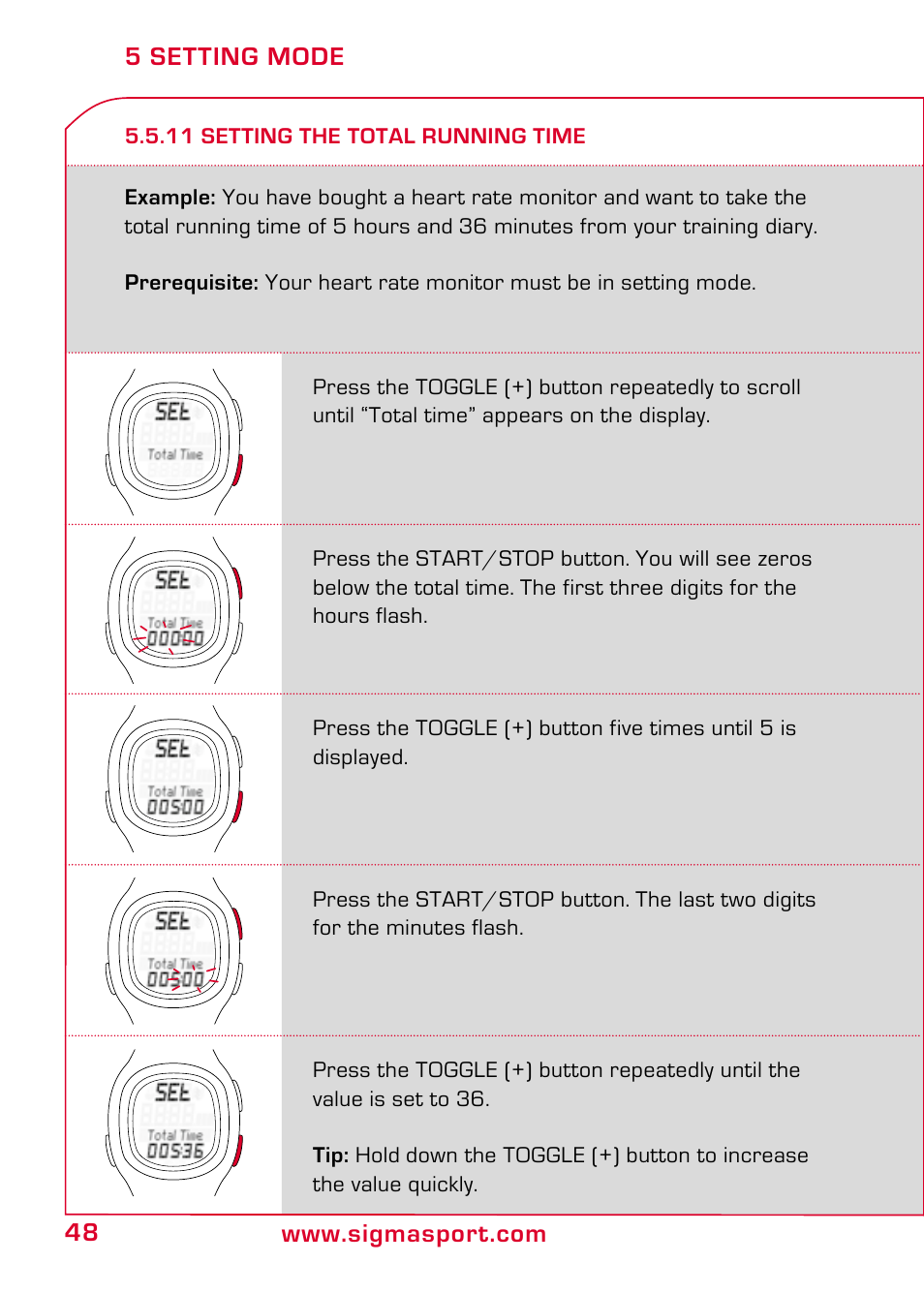 11 setting the total running time | SIGMA PC 10.11 User Manual | Page 20 / 30