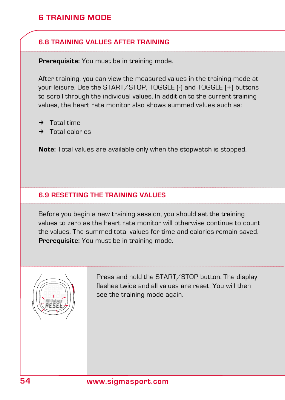 8 training values after training, 9 resetting the training values | SIGMA PC 10.11 User Manual | Page 26 / 30