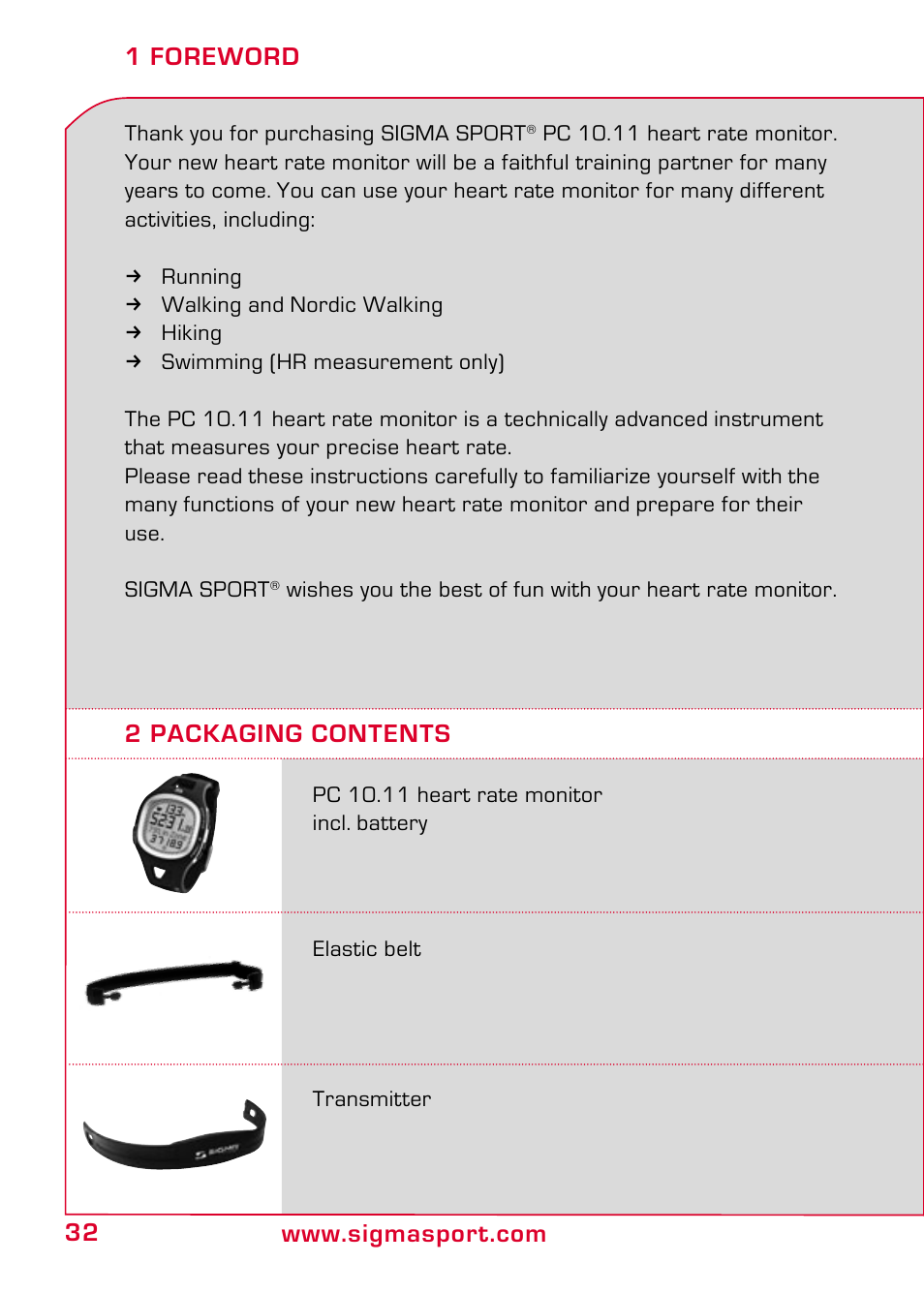 1 foreword, 2 packaging contents | SIGMA PC 10.11 User Manual | Page 4 / 30