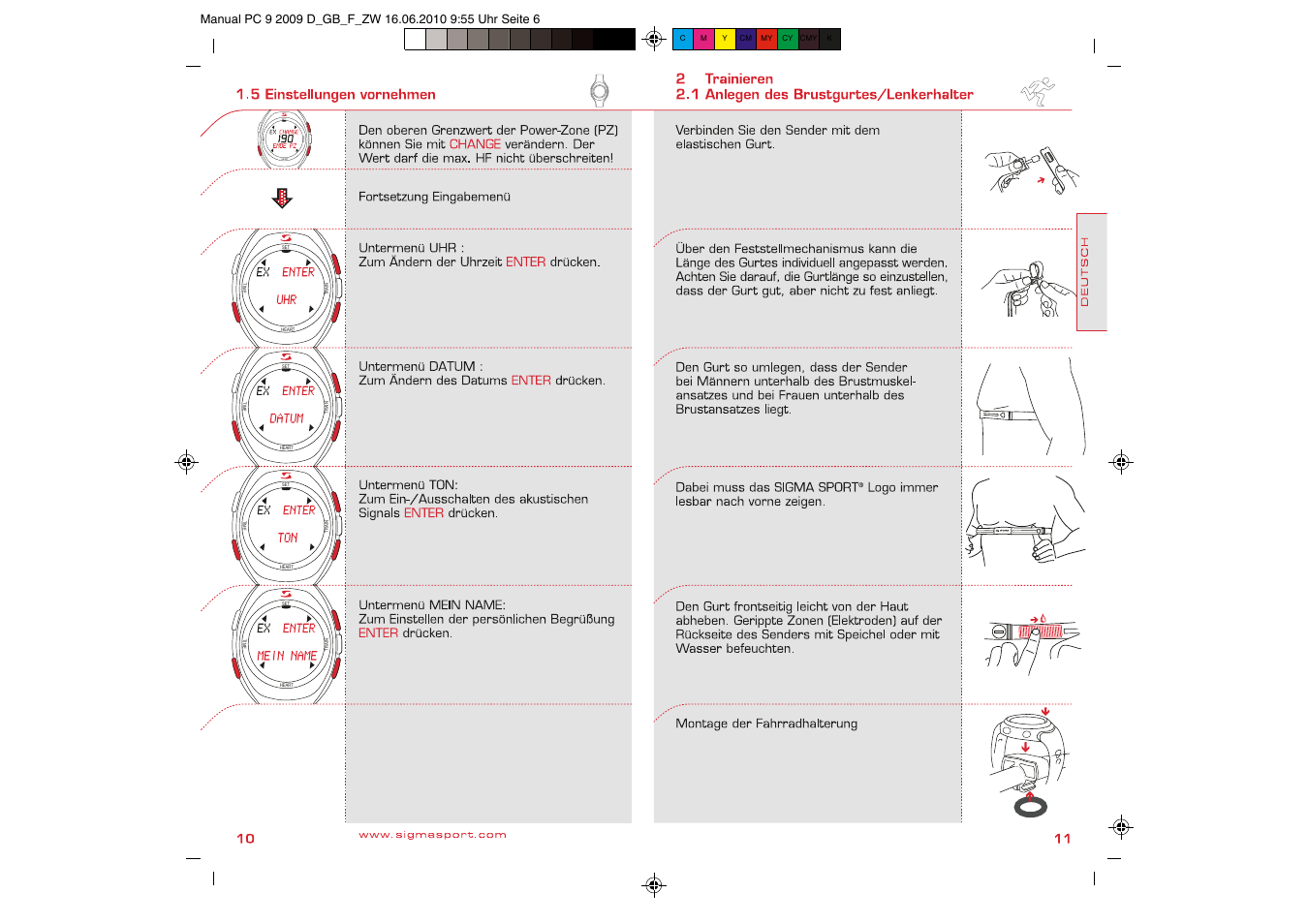 Heart train t im e set | SIGMA PC 9 User Manual | Page 6 / 32